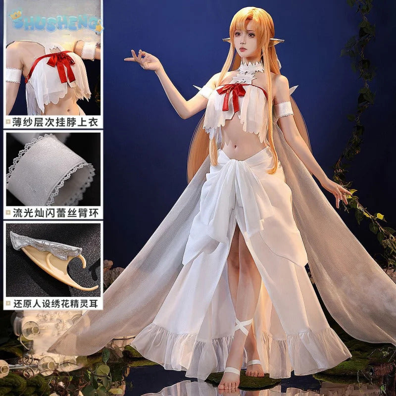 Shusheng-SR Sword Art Online SAO Yūki Asuna Cosplay Yuuki Asuna Elf prison uniform Costume Halloween sexy dress school props sweet Woman set