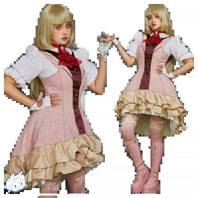Game Tekken 8 Lili Cosplay Emilie De Rochefort Costume Wig skirt glove accessories Halloween party cute and sweet pink dress set