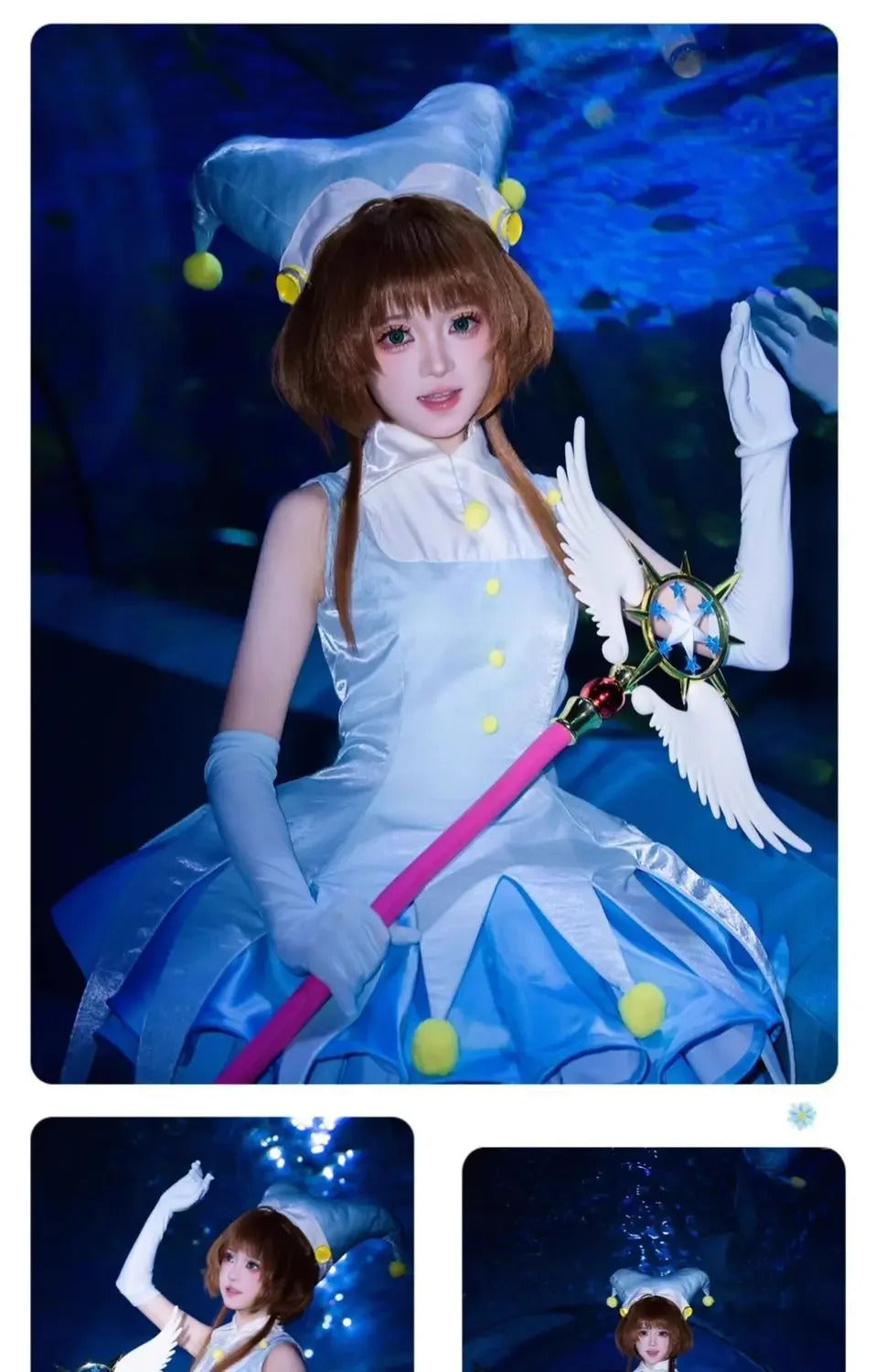 Anime Card Captor KINOMOTO SAKURA Cosplay costume Women's Dress Socks Hat Prop Accessories Set Halloween Carnival Sweet Uniform
