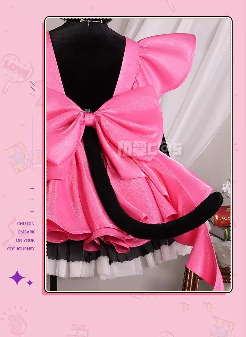 Shusheng-R Kinomoto Sakura Cosplay Costume Anime Card Captor Sakura DUDU-R Women Halloween Cute Black Pink Dress THE THUNDER Ears Tail