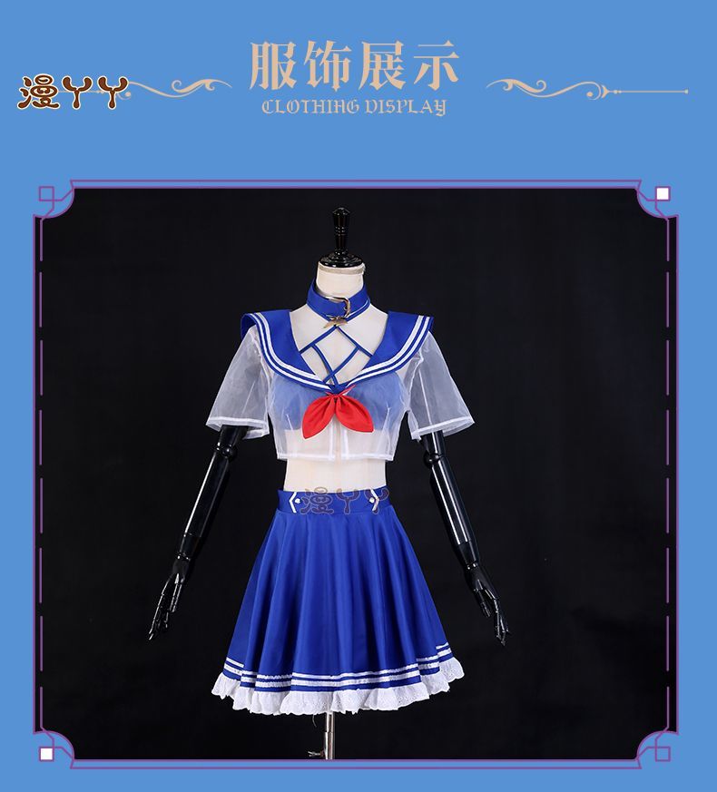 Anime Virtual YouTuber Shylily Lily Cosplay Costume Summer Day Swimwear Bikini Woman Sexy Kawaii Sand Party Sailor Suit