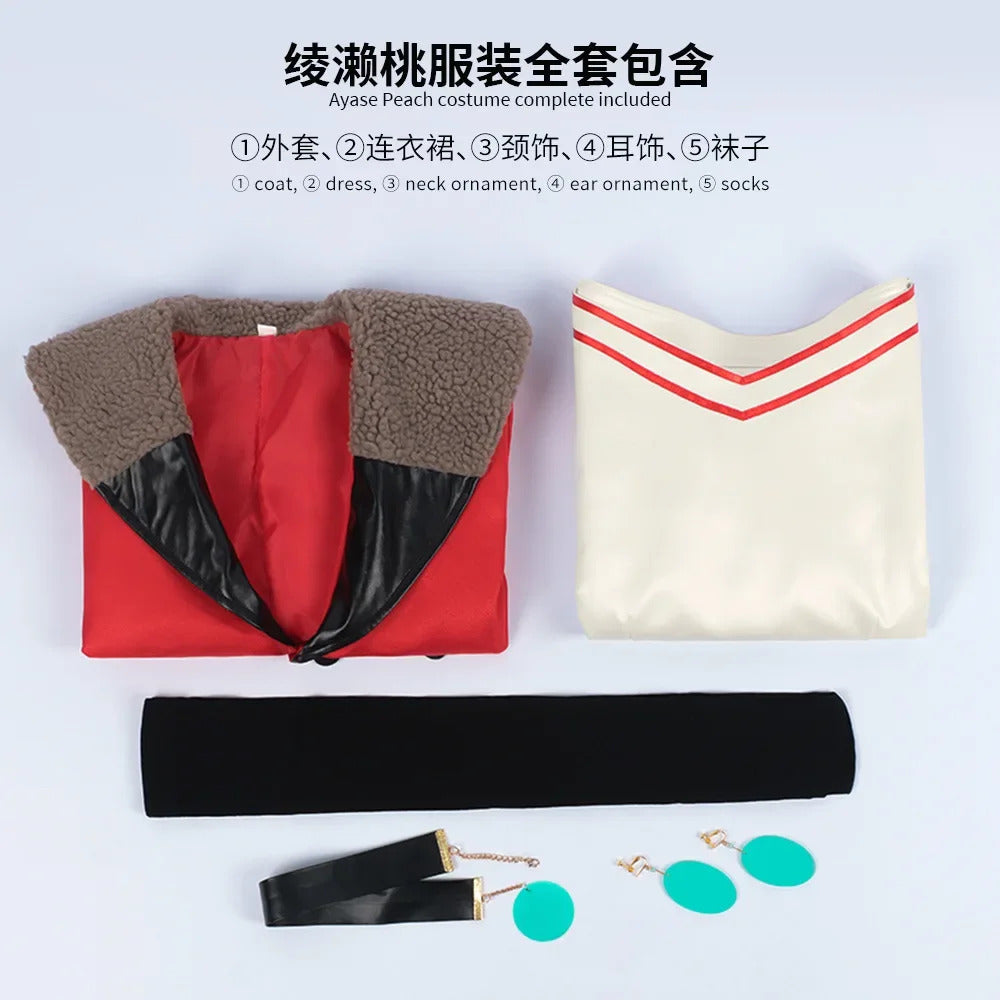 Anime dandadan Momo Ayase cosplay red costume coat dress socking earrings Hallowmas carnival play role clothes clothing