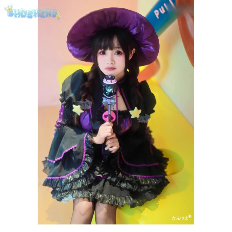 Anime Kuromi Cosplay The little witch Costume Halloween Carnival Sweet Lolita Dress Hat Accessories Socks Prop Kuromi Gothic Set