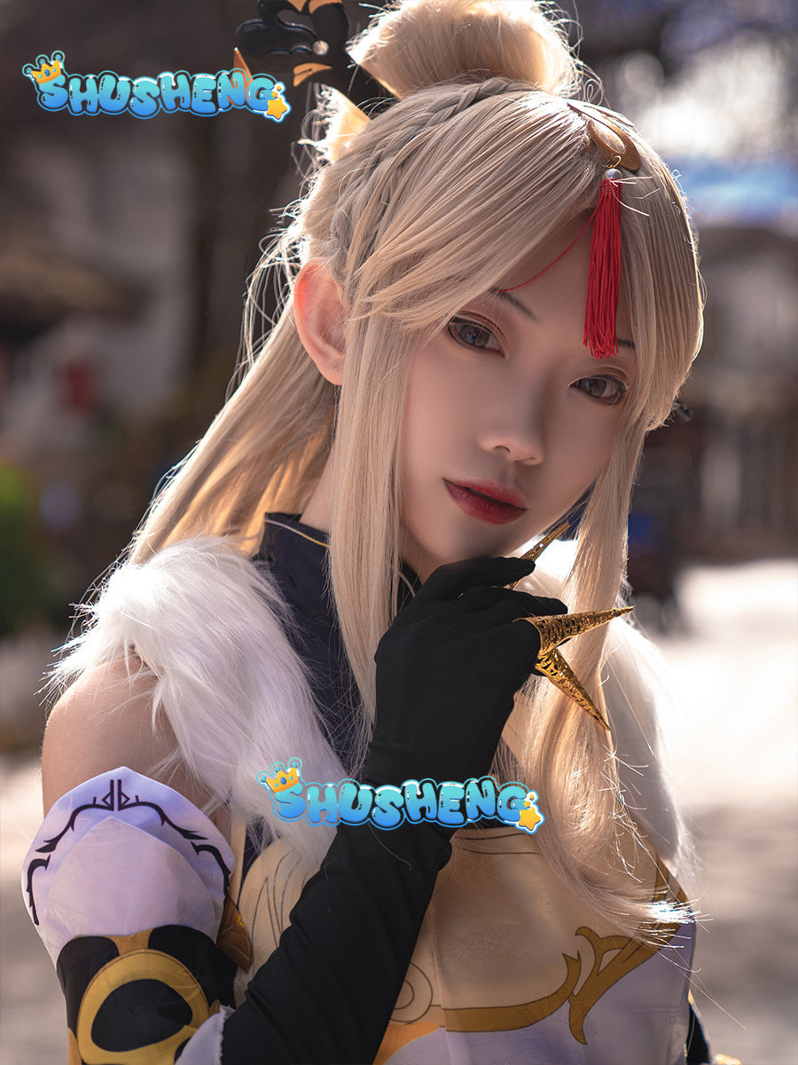 Ningguang Genshin Impact Cosplay Costume Wig Anime Game Ning Guang Cosplay Halloween Party Outfit for Women Girls