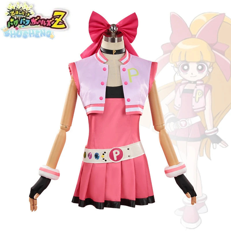 Powerpuff cos Girls Blossom Bubbles Buttercup Cosplay clothing Sweet Loli Hair accessories gloves props Halloween Uniform S-XXXL