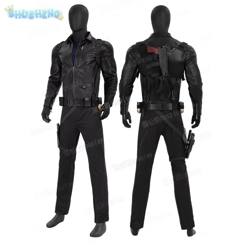 Thunderbolts Bucky Barnes Cosplay Winter Soldier Costume Halloween Men's Fantasy Uniform Coat Props Shoes Accessories Net Set