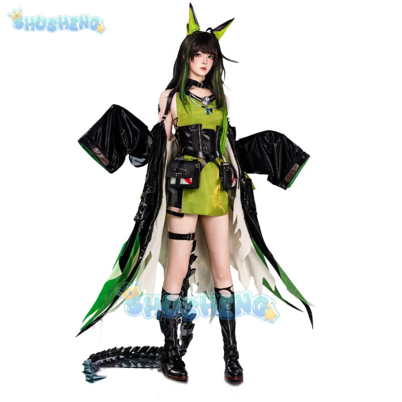 Arknights Mon3tr Cosplay Costume M3 Uniform Black Green Outfit Headwear Rhodes Island Halloween Party for Women Girls Props