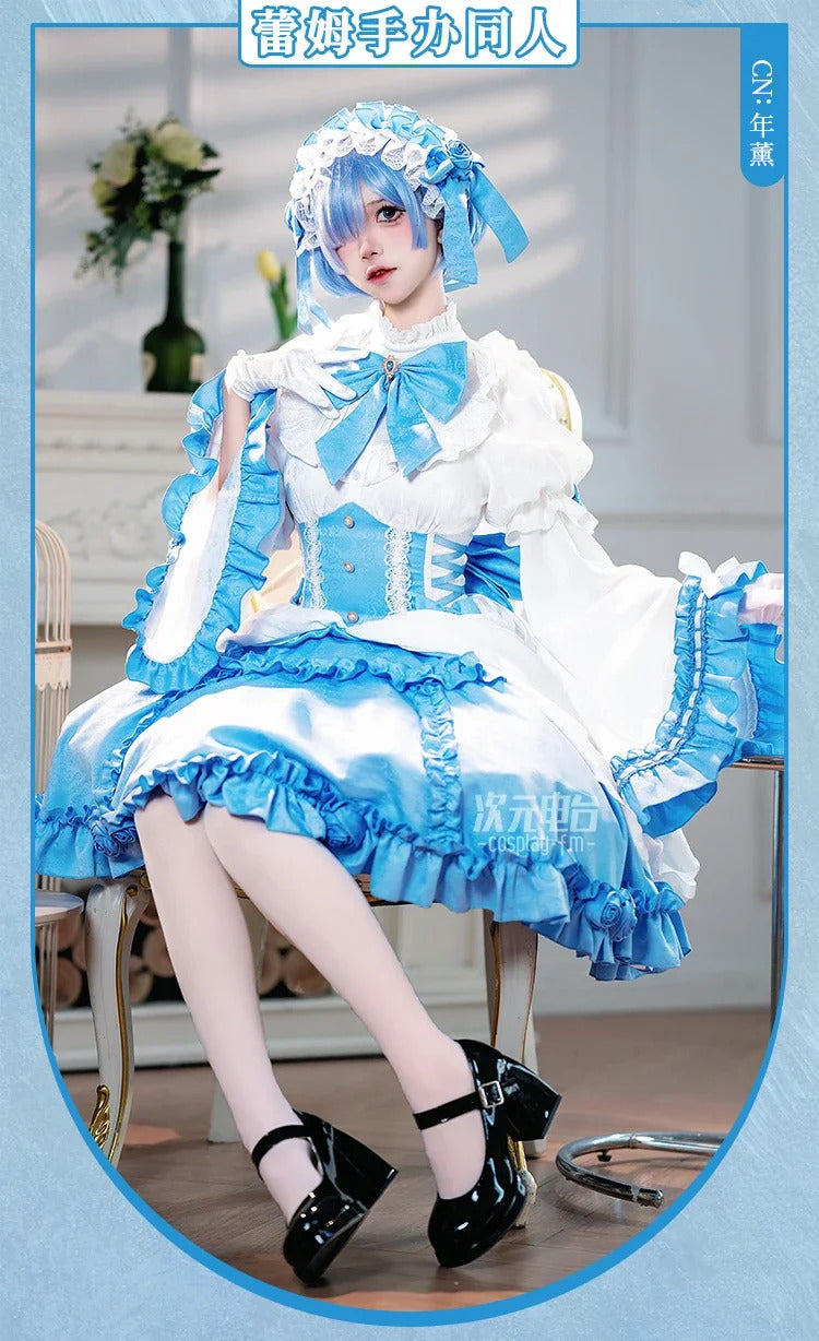 Shusheng-R Anime Re:Zero Rem cosplay costume Halloween carnival Gothic dress Lolita Sweet dress accessories props girls Rem uniform set