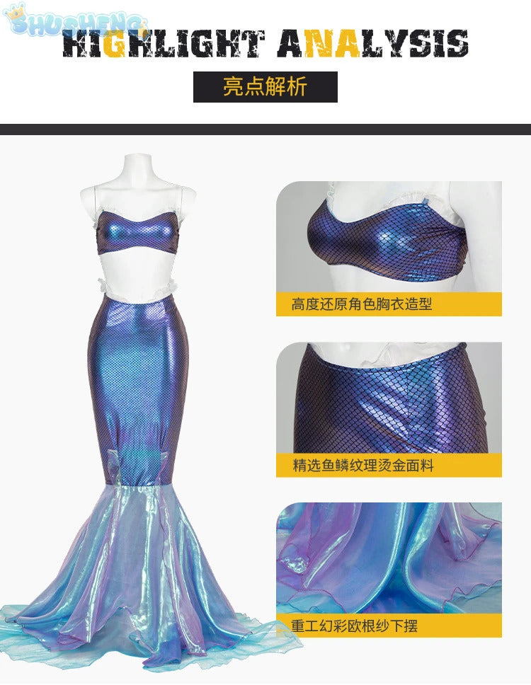 New Movies Ariel girl Princess Dress Little Mermaid Cosplay Kids Costume Party Carnival Children Halloween Clothes Adult set