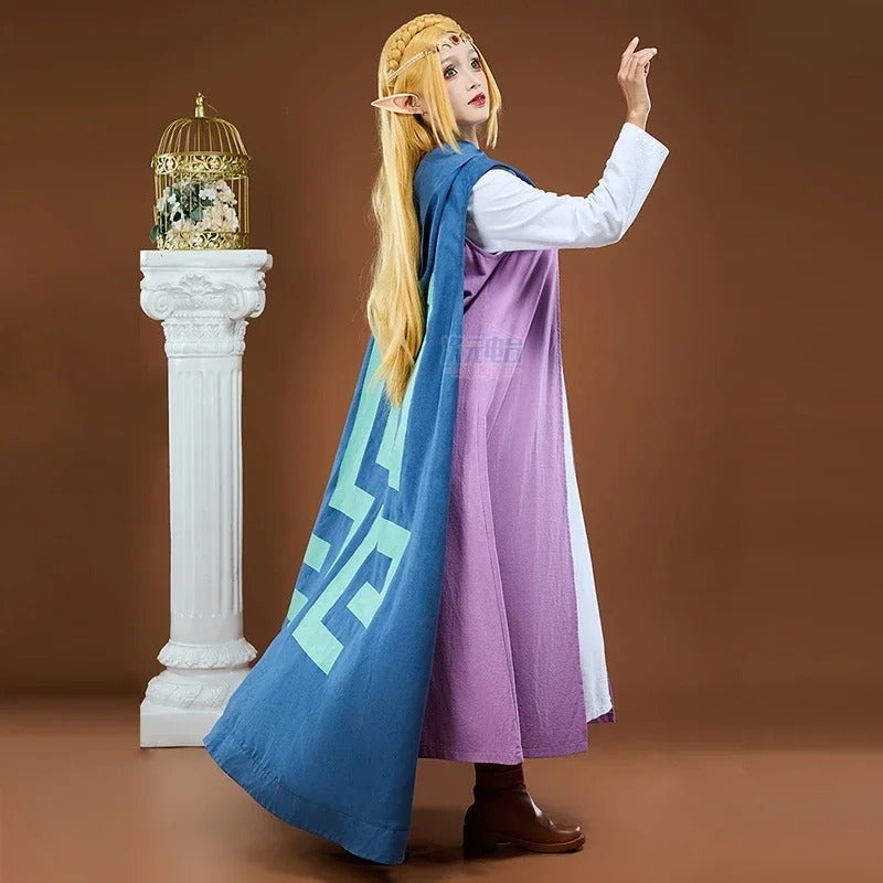 Shusheng-R Game Zelda Cosplay Princess Zelda Costume Coat, cloak, ear accessories, dress set Halloween party casual Woman Man uniform