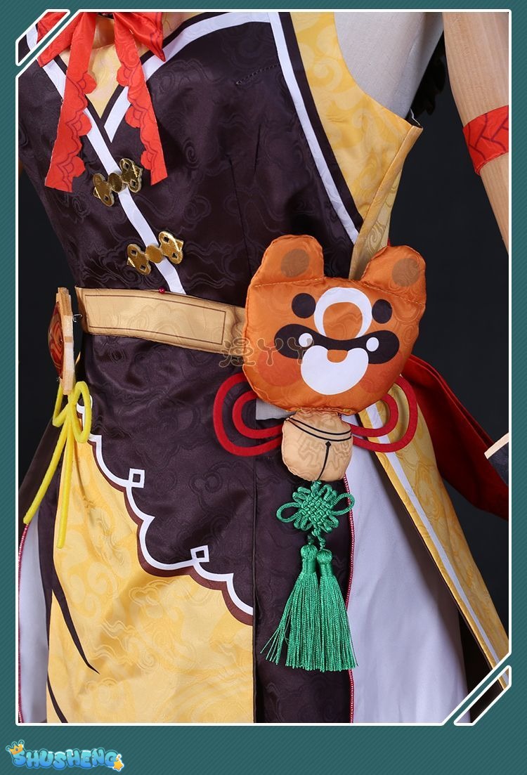 Xiangling Cosplay Game Genshin Impact Costume Wig for Cosplay Anime Halloween Head Chef Outfit Xiang Ling Full Set Include Dress