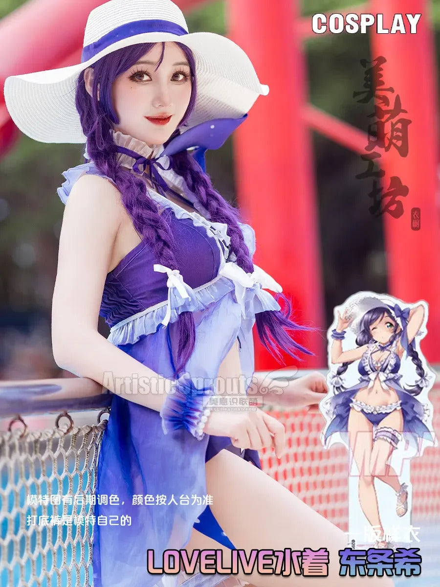 Anime Nozomi Tojo LoveLive! School idol project Cosplay Costume Women's Halloween sexy swimsuit dress necklace hat accessory set