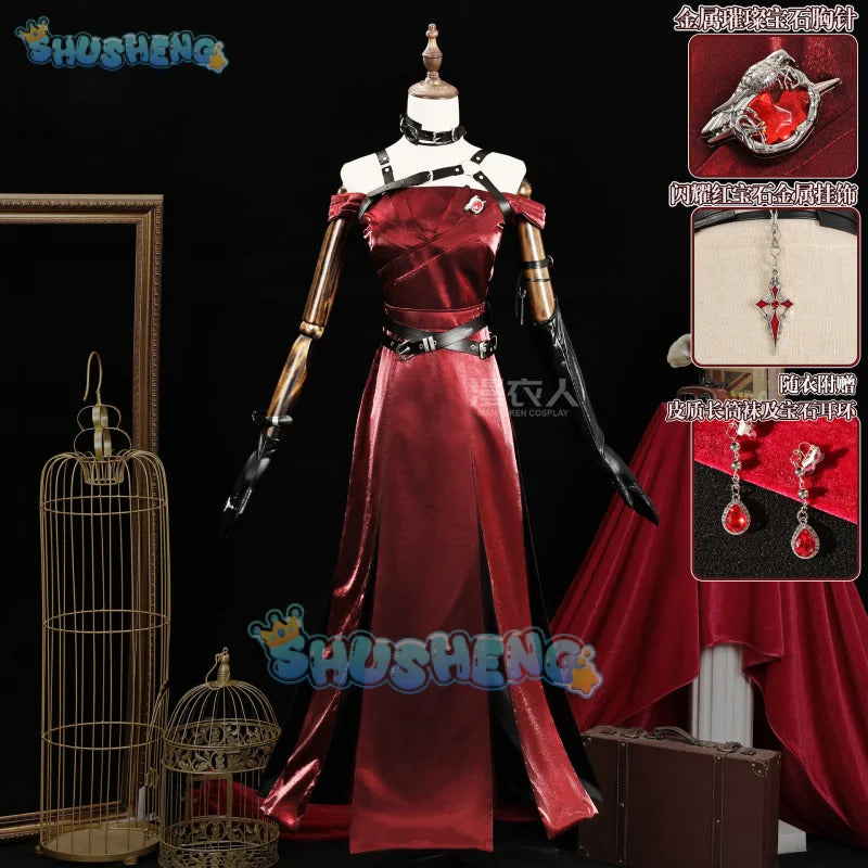 Love and Deepspace Heroines Cosplay Costume Red Dress Enchanting Veil Uniform Sylus Relentless Conqueror MC Halloween Women Girl