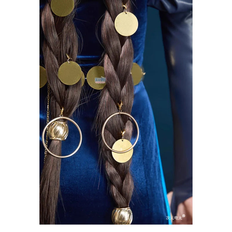 Baldur's Gate 3 Mizora Cambion Cospaly Costume Deep blue sexy woman long dress necklace waist chain socks headwear Halloween set
