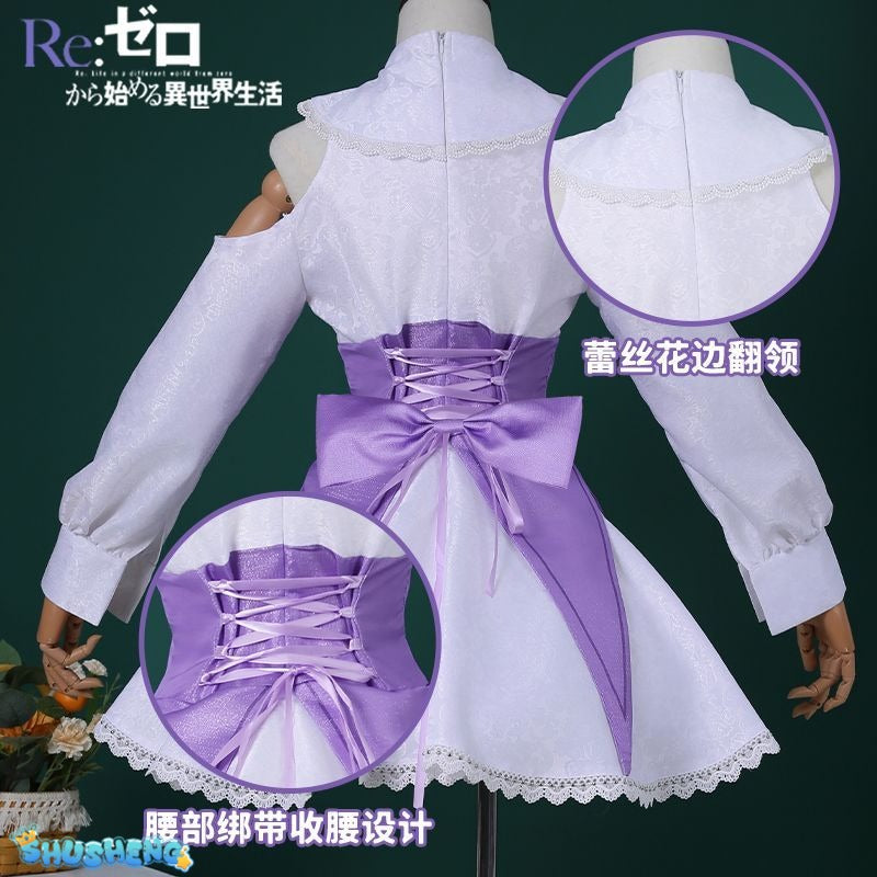 Anime Re:Zero Emilia Cosplay Costume Wigs Suit Coser Halloween Party Role Play Outfit Dress