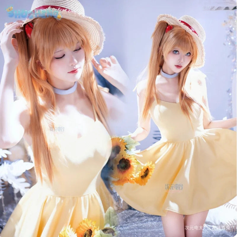 Asuka Langley Soryu Anime EVA Cosplay Costume Halloween Carnival Yellow Summer Sweet Dress Adult Women's New Uniform S-XL