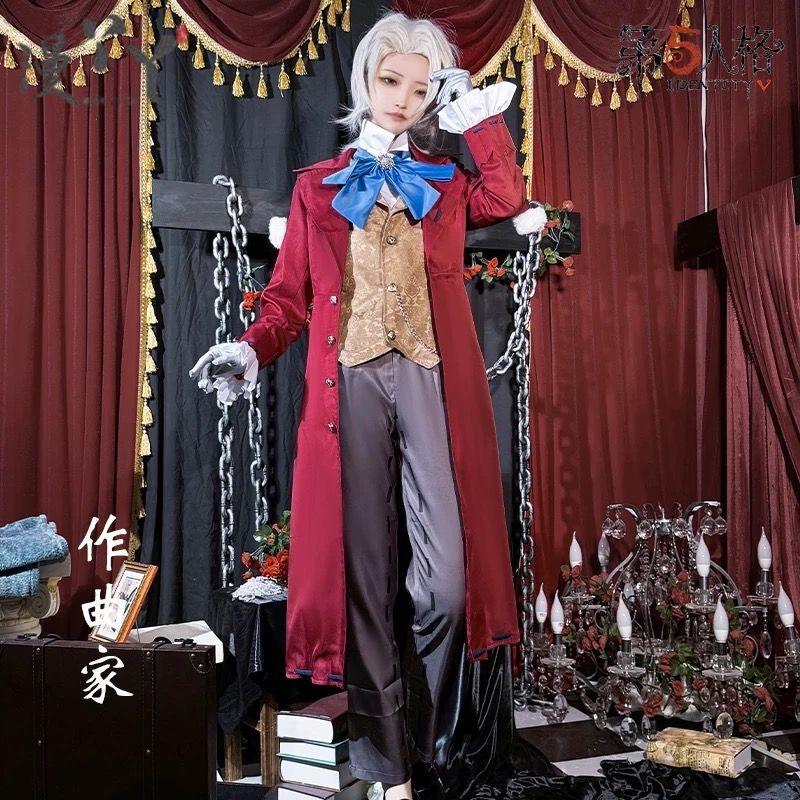 Identity V Anime Game Frederick Kreiburg Cosplay Costume Composer Wig Tailcoat Uniform Coat Adult Man Halloween Carnival Suits