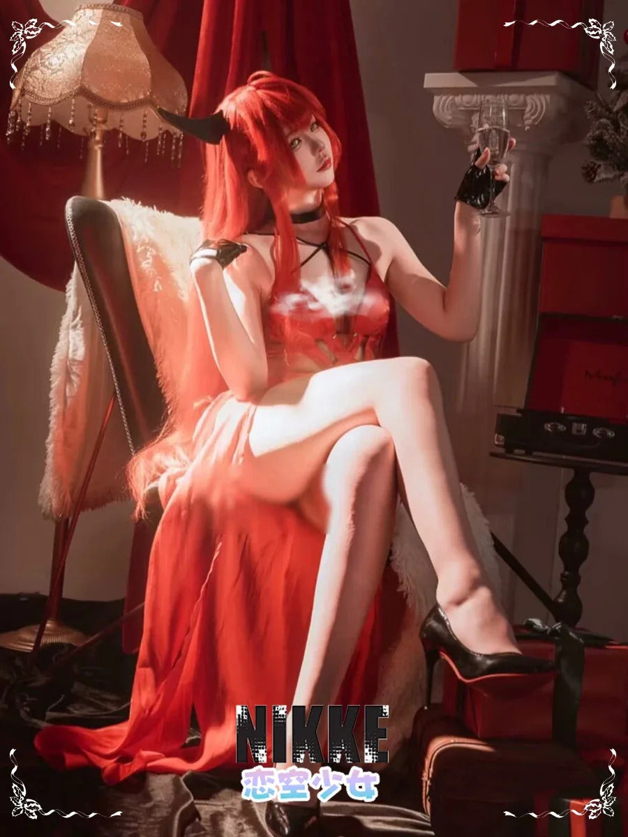 NIKKE The Goddess of Victory Red Hood Cosplay Little Red Riding Hood Costume Halloween New Red Long Dress Elegant Woman Uniform