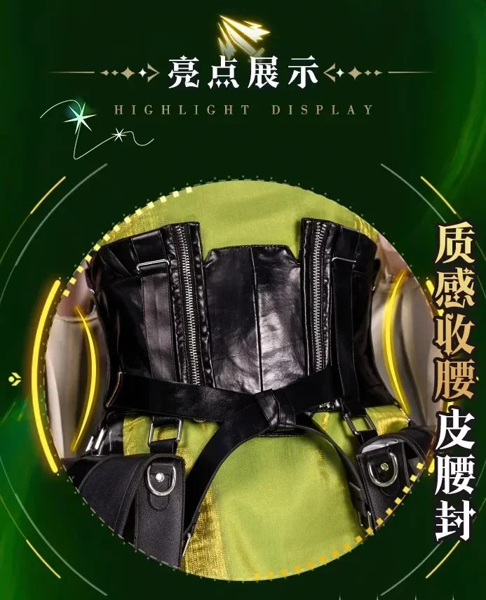 Arknights Mon3tr Cosplay Costume M3 Uniform Black Green Outfit Headwear Rhodes Island Halloween Party for Women Girls Props