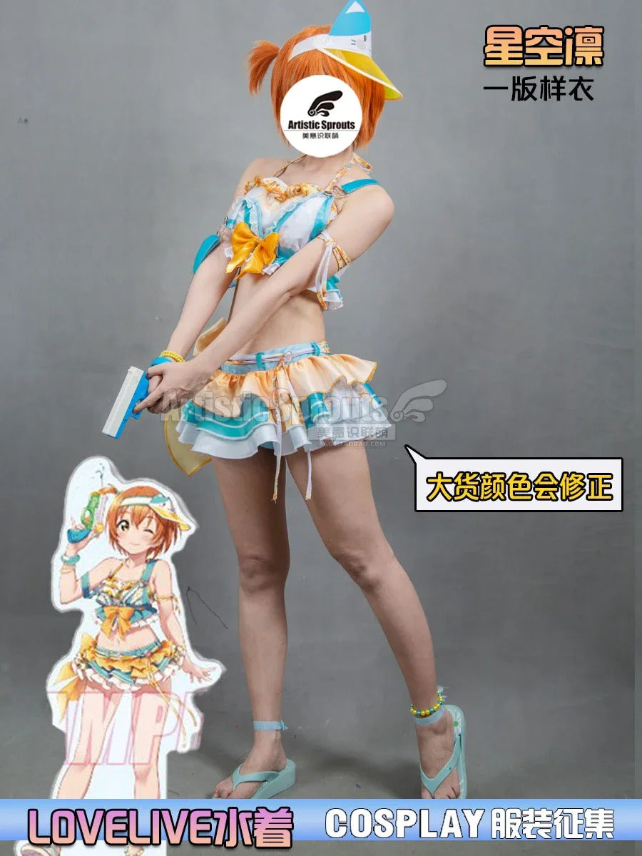 Anime LoveLive! Rin Hoshizora Cosplay Costume Women Halloween Party Sweet Top Skirt Headwear Set Summer Vacation Beach swimwear