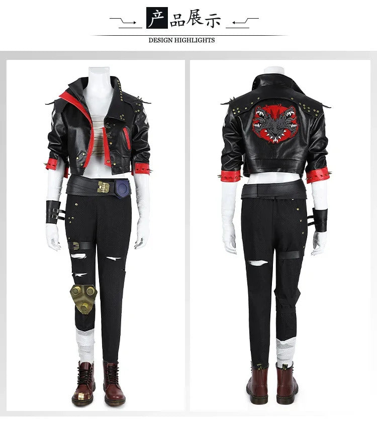 Arcang2 lol VI cosplay costume leather coat men women uniform suit Halloween party Carnival role play outfits Shusheng