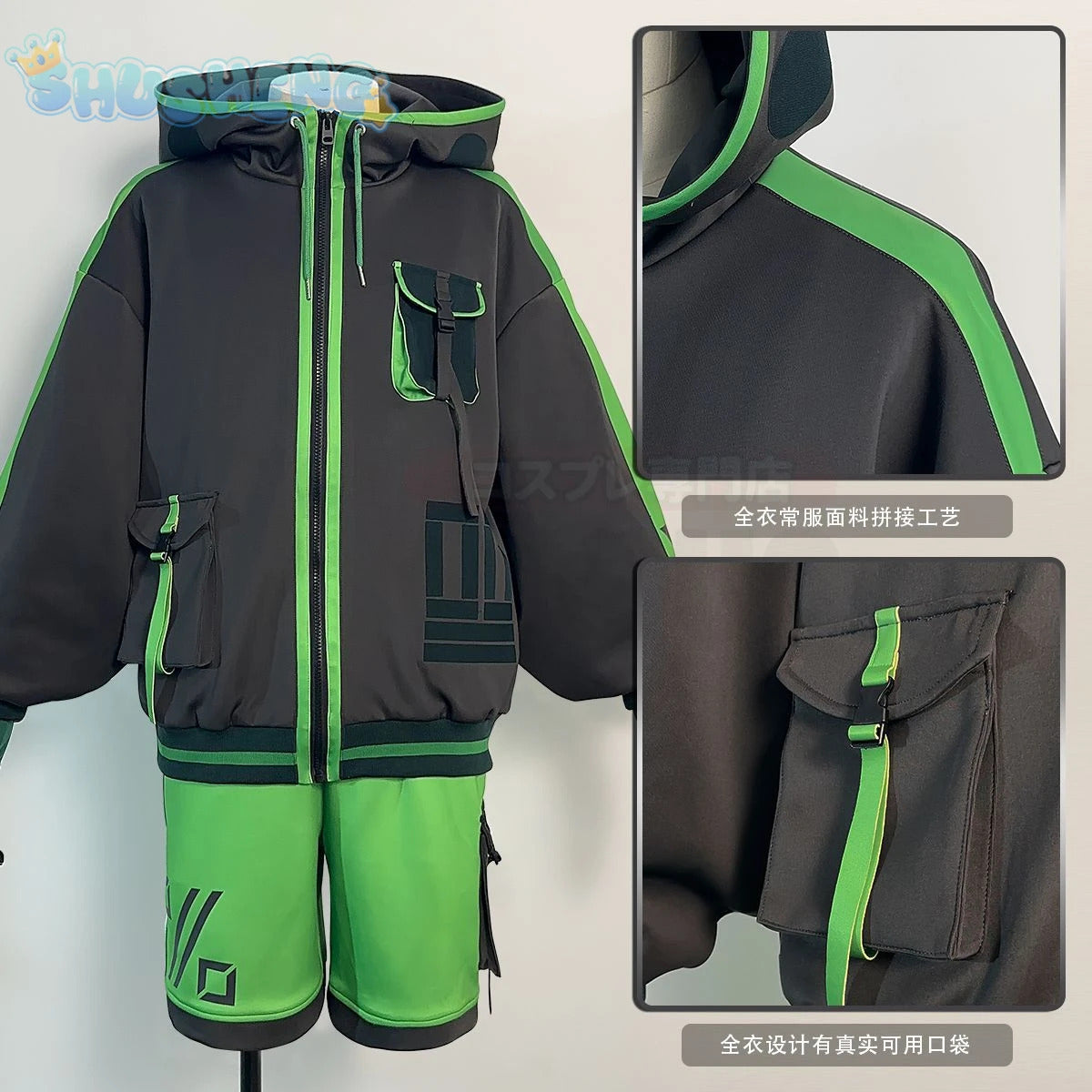 Mob Psycho 100 Cosplay Kageyama Shigeo Costume Handsome long sleeved hooded jacket pants wig Halloween party uniform Man set