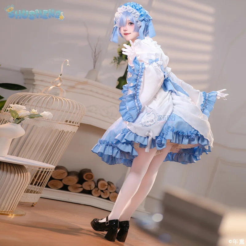Shusheng-R Anime Re:Zero Rem cosplay costume Halloween carnival Gothic dress Lolita Sweet dress accessories props girls Rem uniform set