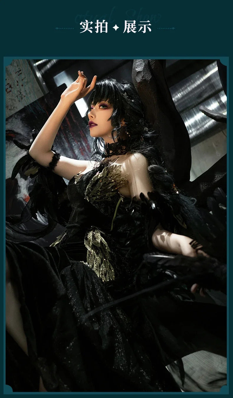 Path to Nowhere Raven MBCC-S-074 Cosplay Black glue gift box Costume Halloween Black Dress Necklace Props Wig Women's Sexy Set