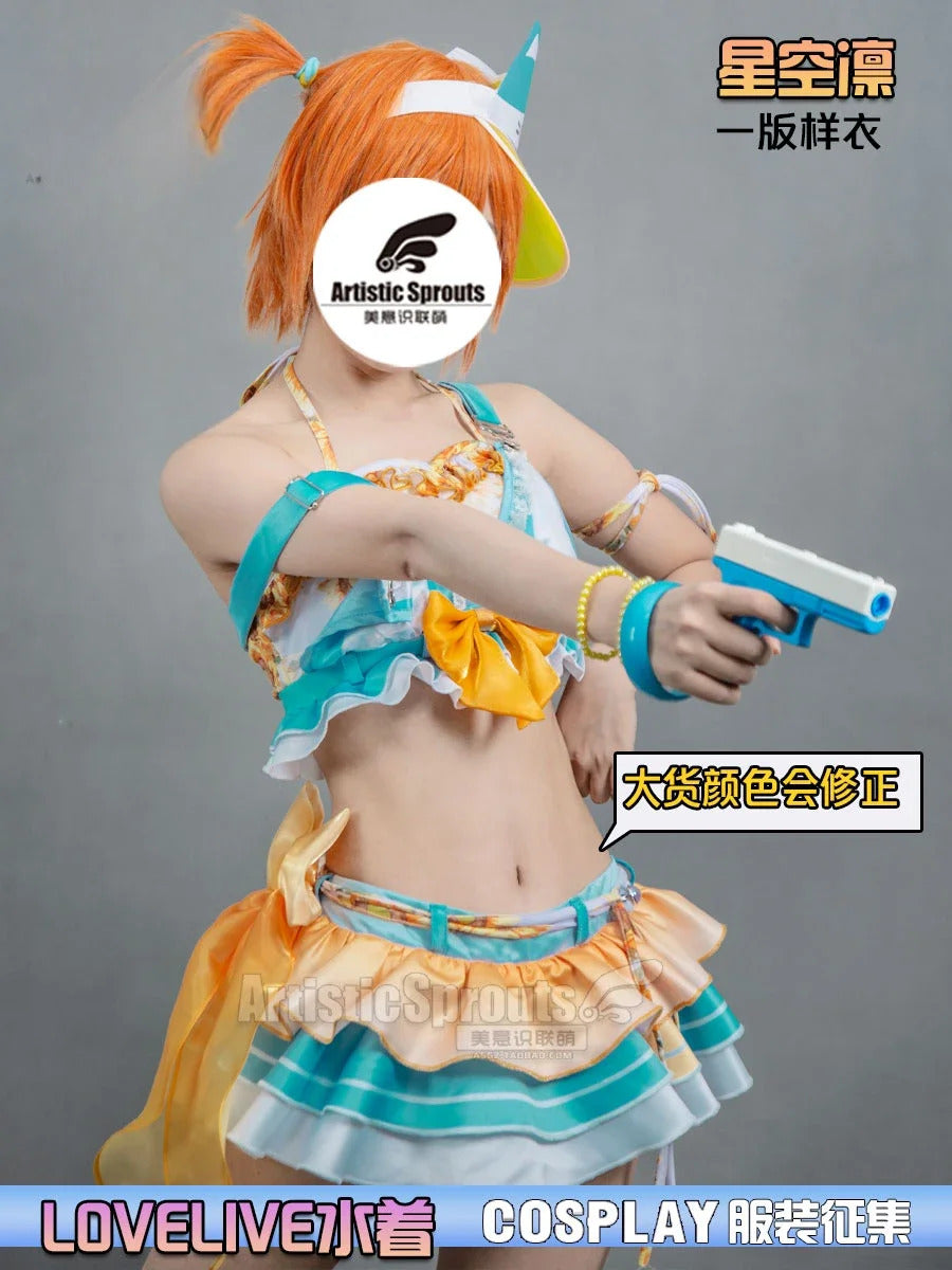 Anime LoveLive! Rin Hoshizora Cosplay Costume Women Halloween Party Sweet Top Skirt Headwear Set Summer Vacation Beach swimwear