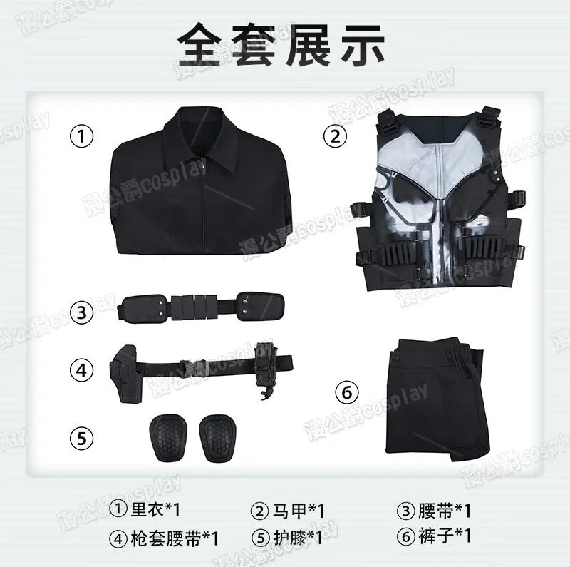 Movie Frank Castle Cosplay Daredevil Cos Born Again Costume Halloween Men's Fantasy Uniform Coat Pants Props Shoes Handsome Set