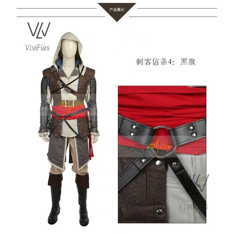 Uniform Outfits Complete Customization Suit Halloween PartyAssassins Cosplay Edward Costume Creed Black Flag Kenway Male