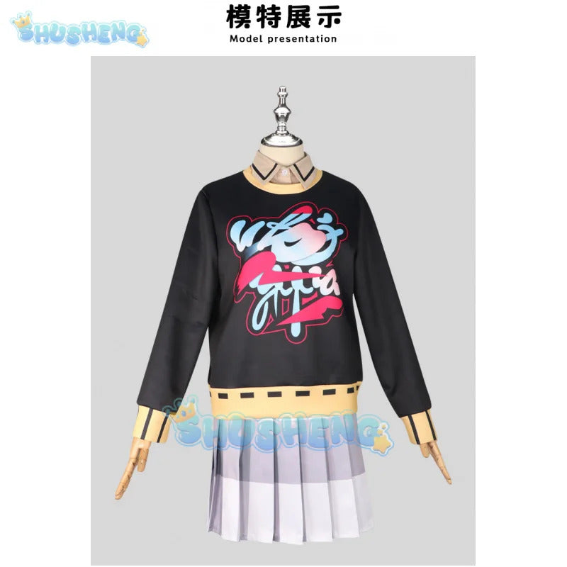 Game Persona 5: The Phantom X Motoha Arai Cosplay Costume Hoodies Plaid Skirt Leisure Time Uniform Wig Woman Sexy Party Suit