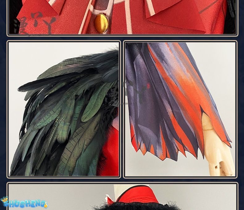 Identity V Edgar Valden Painter Multi-Colour Printing Cosplay Costume Exaggerated Feather Suit Hat Set Role-play Wig Shoe Outfit