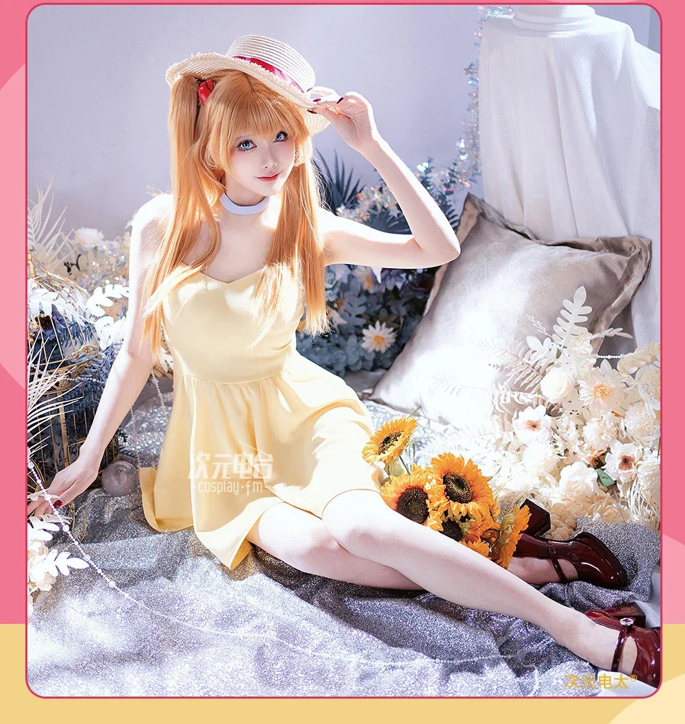 Asuka Langley Soryu Anime EVA Cosplay Costume Halloween Carnival Yellow Summer Sweet Dress Adult Women's New Uniform S-XL