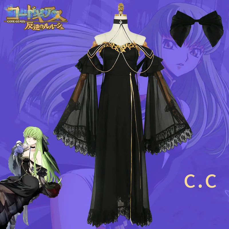 Code Geass cosplay C.C. New Halloween carnival sexy black evening dress party dress accessories prop C.C. A set of women