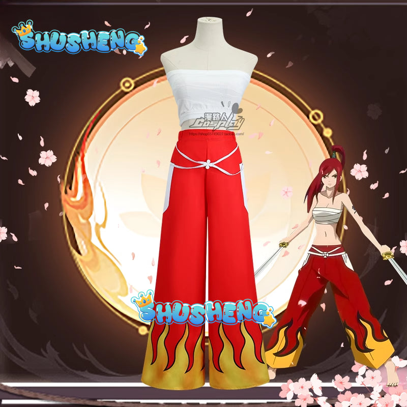 FAIRY TAIL elza Cosplay Costume Tube Top Belt Pants Uniform full set Halloween Loli Clothing for Girl Women