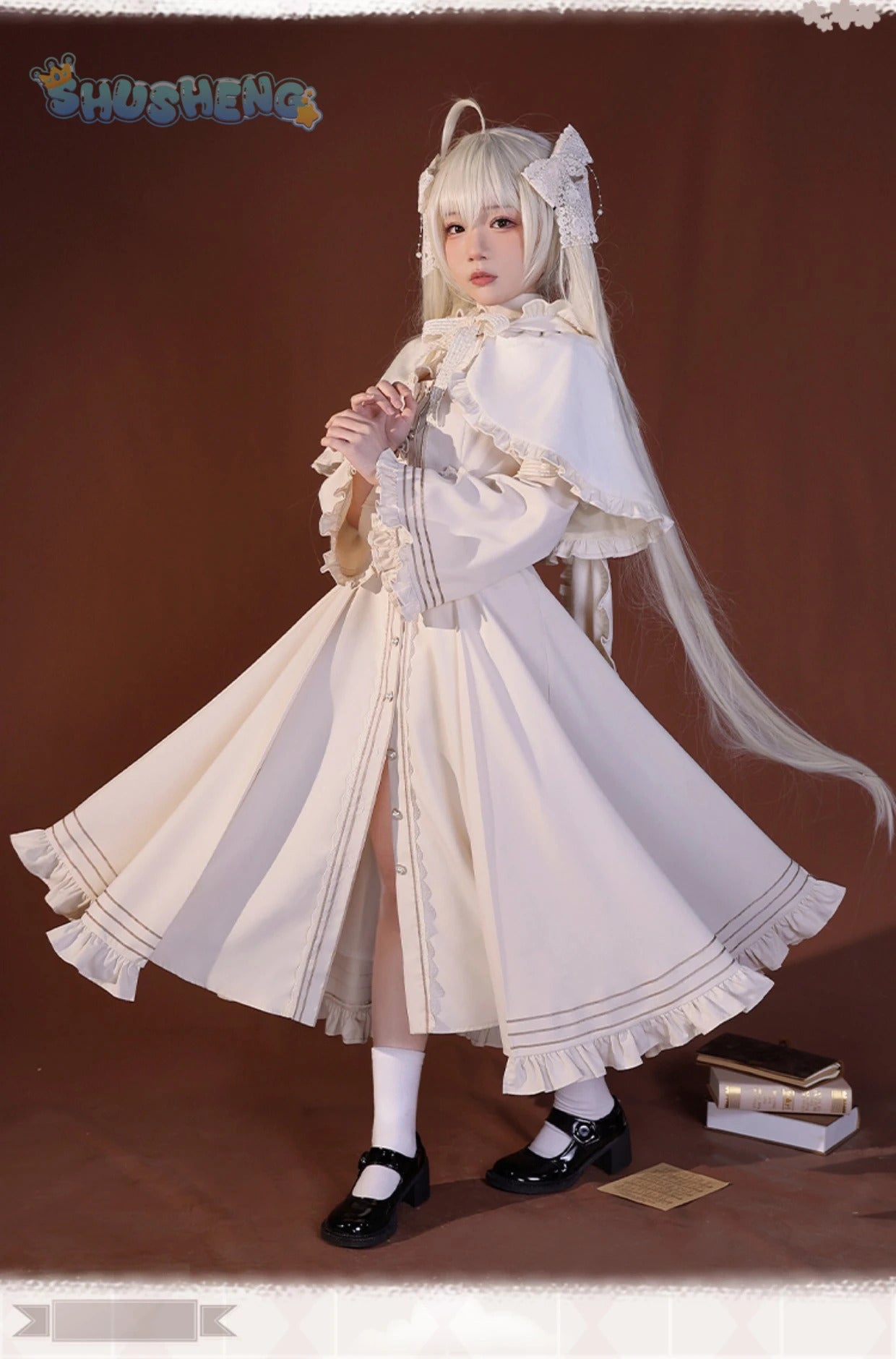 Kasugano so cosplay anime yosuno Sora costume high quality rabbit ear cloak Lolita white dress Halloween uniform in stock