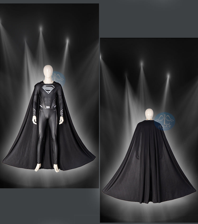 New Clark Kent Cosplay Costume Black Jumpsuit Cloak Super Hero Set Custom Made