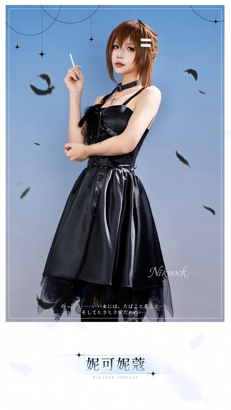 Wonderful Everyday Down the Rabbit-Hole Minakami Yuki cosplay costume Halloween sexy black dress socks necklace props uniform