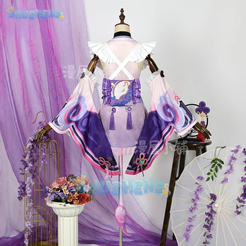 Genshin Impact Yumemizuki Mizuki Cosplay Costume Wig Pink Purple Dress Headwear Props Green Wigs For Women Girls Party Halloween