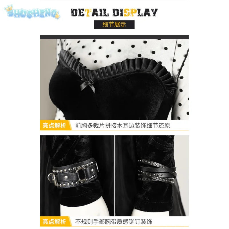 Lisa Cosplay Frankenstein Neighbor Woman Costume Halloween Carnival Gothic Sexy Women's Black Dress Coat Accessory uniform Set
