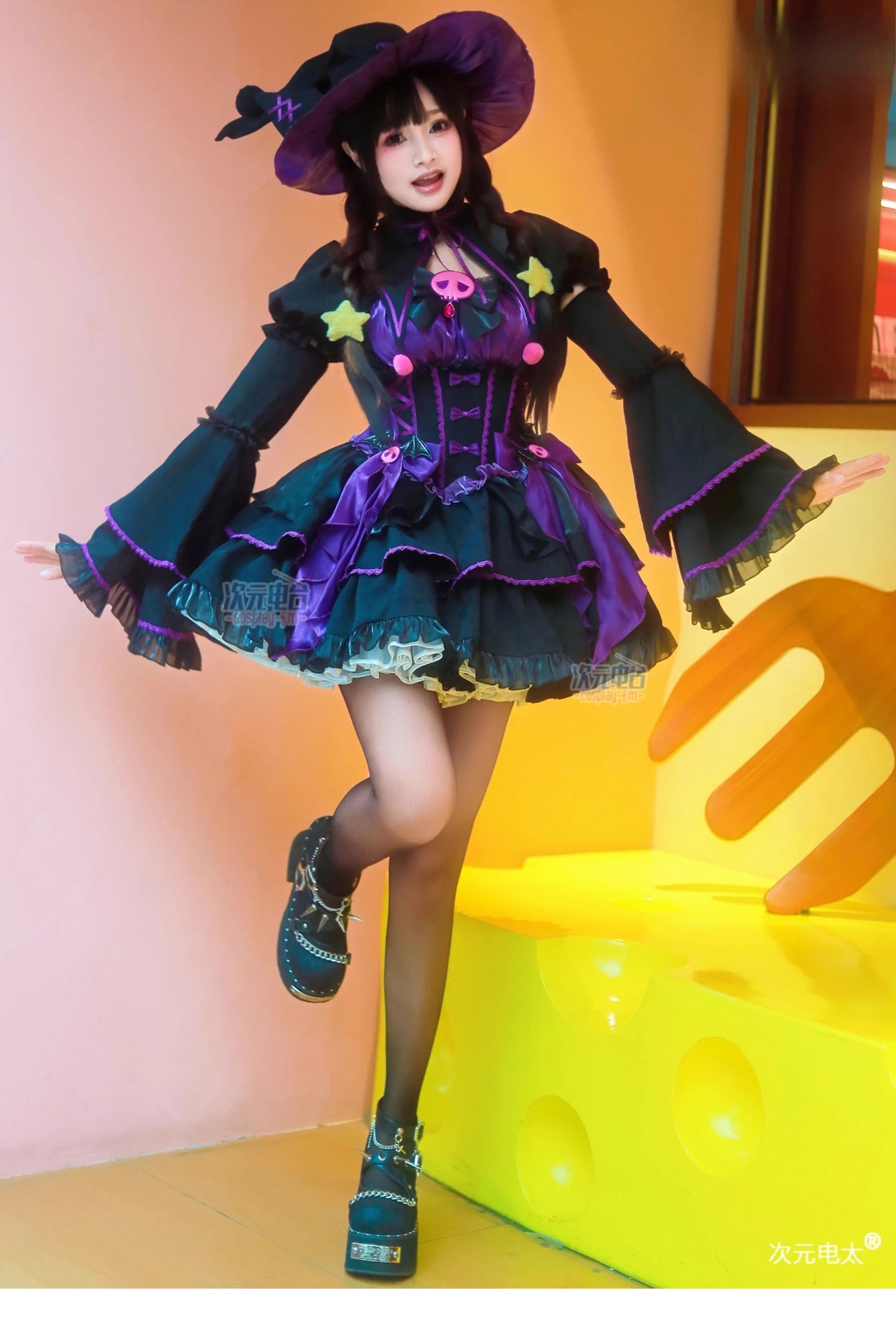 Anime Kuromi Cosplay The little witch Costume Halloween Carnival Sweet Lolita Dress Hat Accessories Socks Prop Kuromi Gothic Set