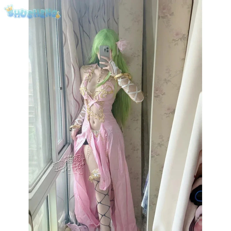 C.C. Code Geass Cosplay C.C Lost Stories New Costume Halloween Carnival Sexy Long Dress Women Sweet Wig Prop Accessorie uniform