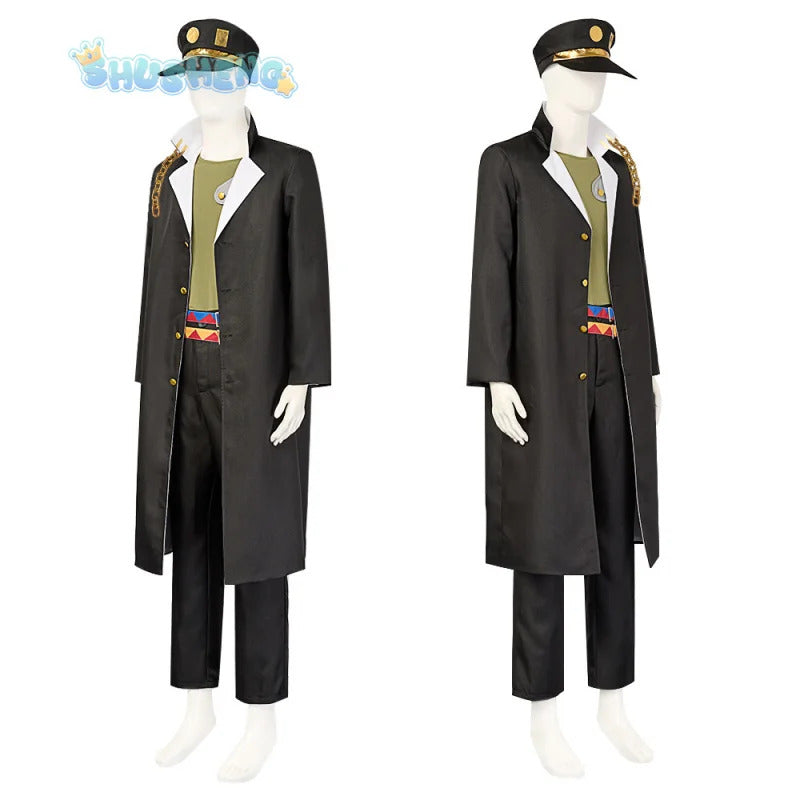 Anime JoJo's Bizarre Adventure Kujo Jotaro Cosplay Costume Hat vest coat belt Halloween carnival Woman man full set uniform