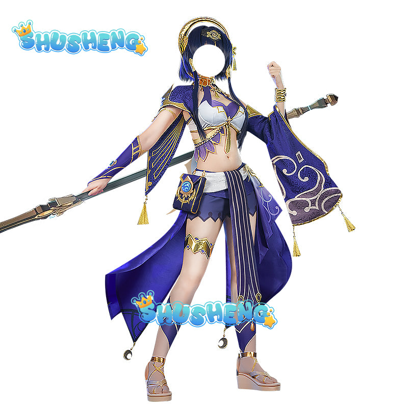 Genshin Impact Candace Cosplay Costume Halloween Party Outfit Women Black Skin Heteropupil Game Suit Lovely Uniform wig