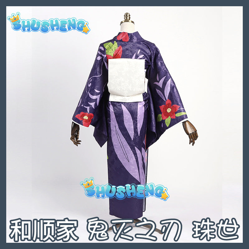 Anime Demon Slayer Tamayo Cosplay Costume Kimetsu No Yaiba Wig Japanese Printing Kimono Haori JapaneseMan Woman Halloween Suit