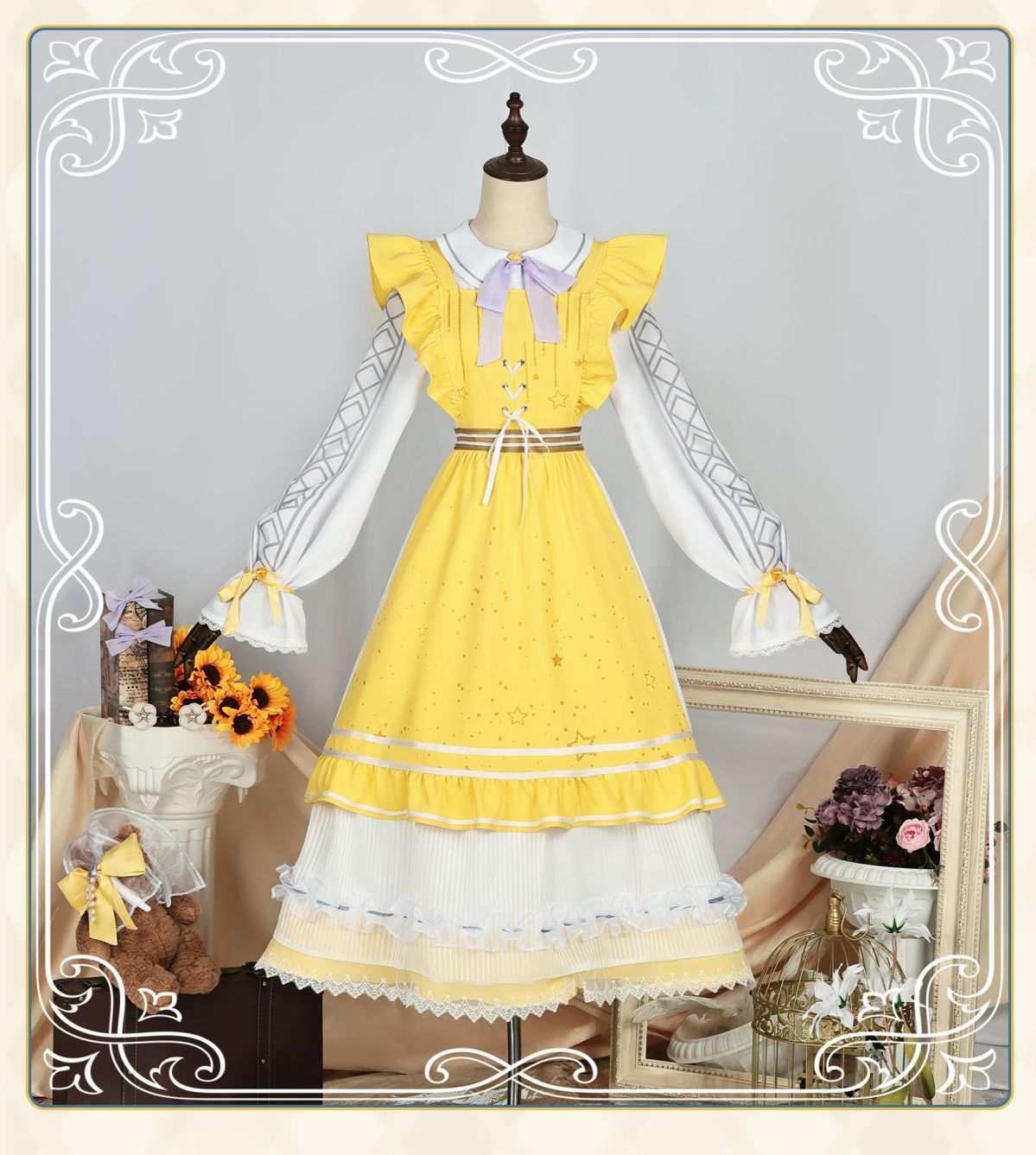 Anime Game Identity V Cosplay Anne Lester Toy Merchant Costume Shimmer Wig Yellow Dress Lolita Girls Halloween Suit Customized