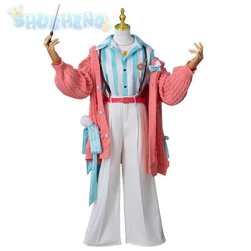 Fragaria Memories Kurode Merold Cosplay Costume Cute and sweet pink sweater jacket pants, wig Halloween party uniform MEROLD set