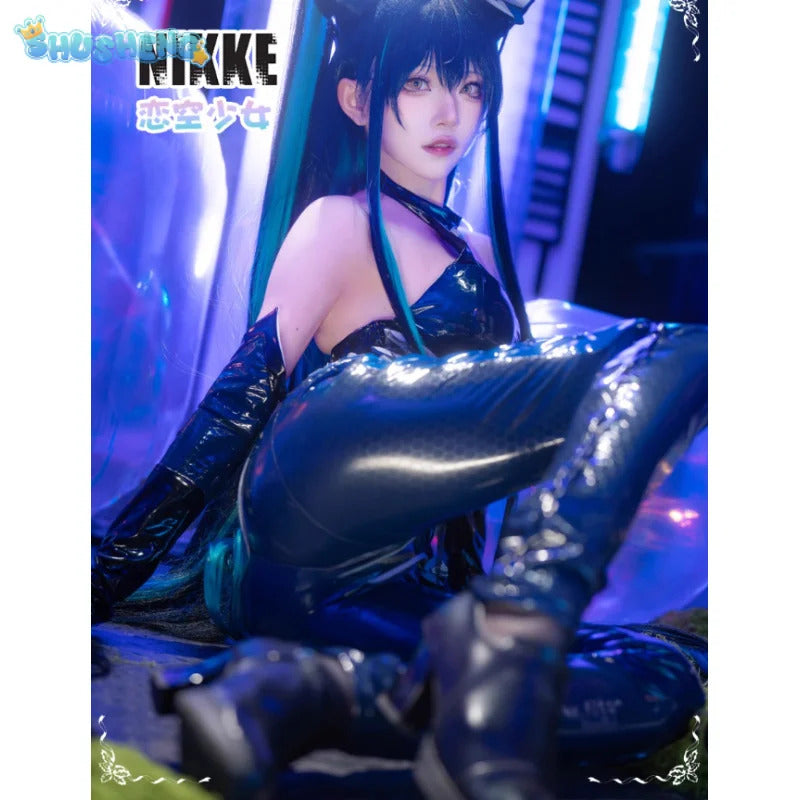 NIKKE:The Goddess of Victory Mermaid Cosplay Costume Halloween party new black leather tight fitting jumpsuit wig prop sexy set