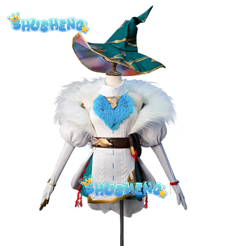 LOL Aurora Cosplay Costume Game LOL Champion The Witch Between Worlds Aurora Halloween Women Suit with Hat Champion Skin